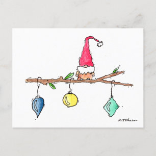 Gnome, Twig und Ornamente Weihnachten Postkarte