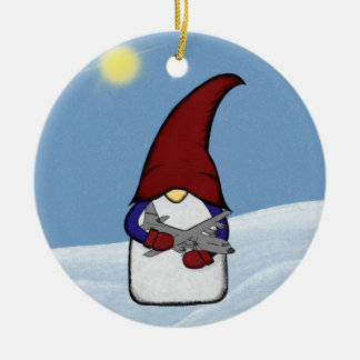 Gnome und C-130 Keramik Ornament