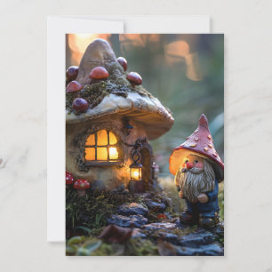 Gnome und ein Pilzhaus, Fantasy Design Dankeskarte