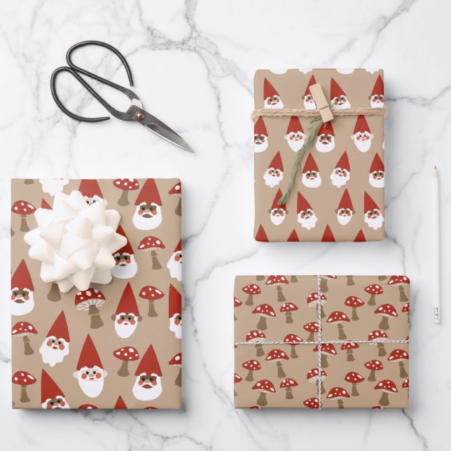 Gnome und Pilze Gift Wrap Set Geschenkpapier Set (Vorderseite)