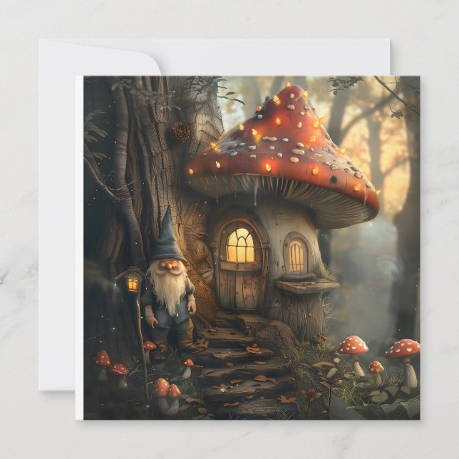 Gnome- und Pilzhausgestaltung Einladung (Vorderseite)
