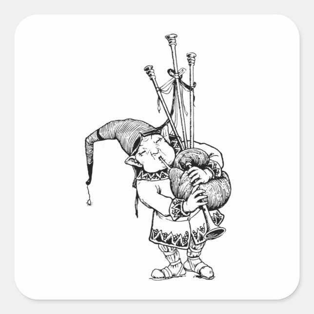 Gnome und seine Bagpipe Quadratischer Aufkleber (Vorderseite)