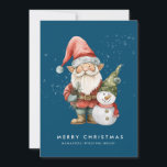Gnome und Snowman Frohe Weihnachten Corporate Flat<br><div class="desc">Eine rot gekleidete Gnome steht neben einem Schneemann in einem grünen Strumpf mit Hut und rotem Schal. Sie sind umgeben von einem weißen Schneeabbau, der auf dem dunkelblauen Hintergrund Pop. Die minimalistische Ästhetik wird mit einem einfachen Frohen Weihnachten den Firmennamen unten erstellt. Eine bearbeitbare Weihnachtsbotschaft ist auf der Rückseite und...</div>
