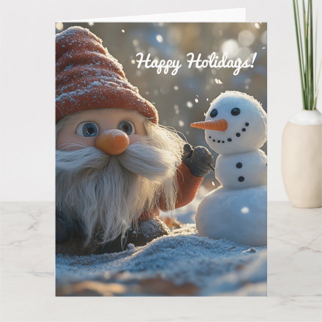 Gnome und Snowman im Winter Wunderland Karte (Vorderseite)
