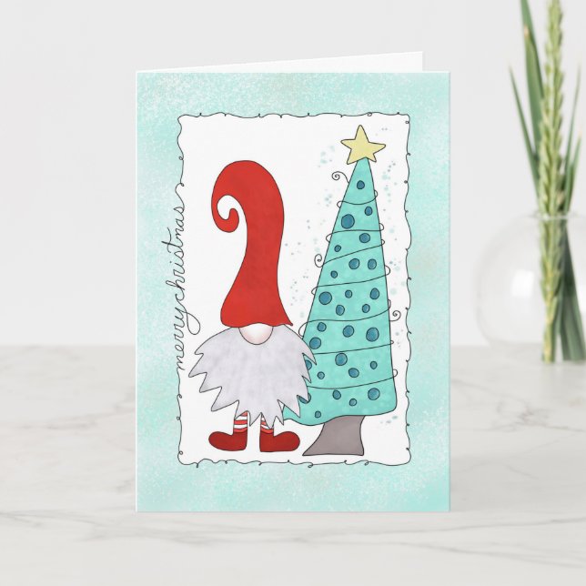 Gnome und Weihnachtsbaum Weihnachtsbaum Cartoon Karte (Vorderseite)