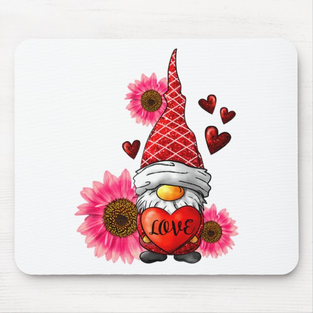 Gnome Valentines Day Cute Gnome Heart Leopard Sunf Mousepad (Vorne)