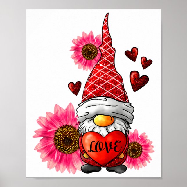 Gnome Valentines Day Cute Gnome Heart Leopard Sunf Poster (Vorne)