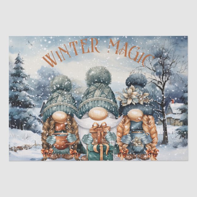 Gnome Watercolor Winter Weihnachten Seidenpapier (Vorderseite)