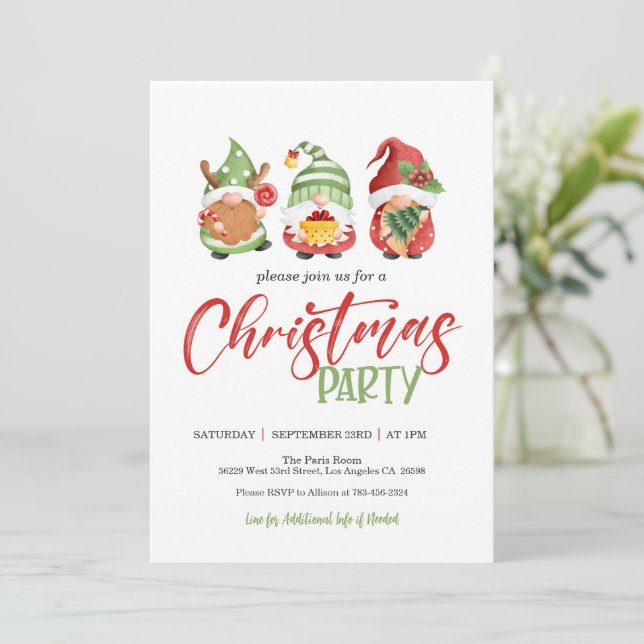 Gnome Weihnachts-Party Einladung (Stehend Vorderseite)