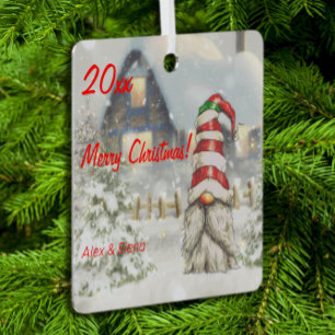 Gnome Weihnachtsbaum Schnee Metal Square Ornament