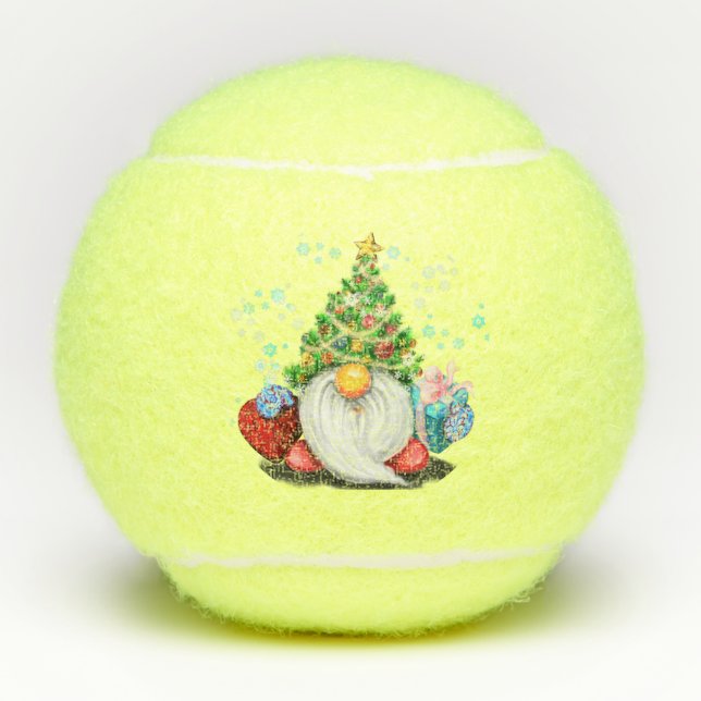 Gnome Weihnachtsbaumhut und Geschenke Tennis Balls Tennisbälle (Vorderseite)