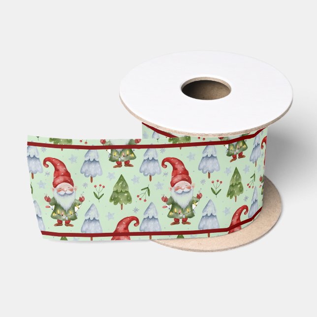 Gnome Weihnachtsgeschenk Wrapping Green Water Farb Satinband (Spule)