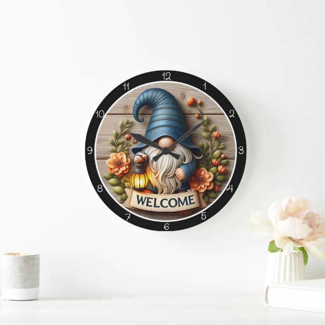 Gnome Welcome Wall Decor Große Wanduhr (Zuhause)