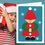 Gnome Winter Snowflakes Karte<br><div class="desc">Wintergenom in Grün und Rot mit weißen Socken und Knöpfen gekleidet. Rund um den Gnom sind Schneeflocken auf blauem Hintergrund. Eine digitale Komposition meiner handbemalten Zeitungen. Verwenden Sie zum Denken über Sie,  Winter oder Weihnachten.</div>