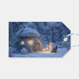 Gnome with a Lantern Outside a Snowy Stone Hut Geschenkanhänger