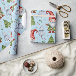 Gnome Wrapping Paper Light Blue Watercolor Geschenkpapier