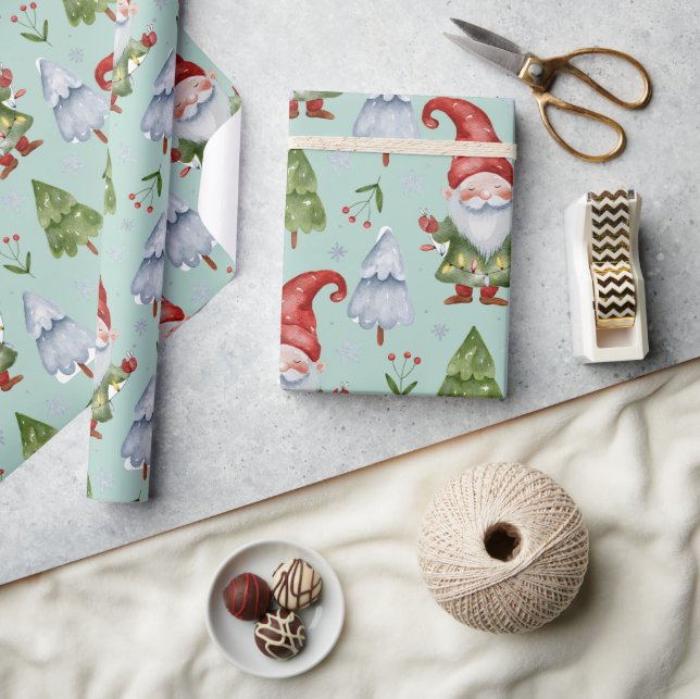 Gnome Wrapping Paper Light Green Water Farbe Geschenkpapier (Kunsthandwerk)