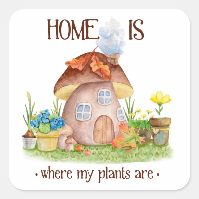 Gnome Zuhause-Pilz-Pflanze Blume Garten Quadratischer Aufkleber (Vorderseite)