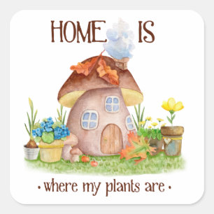 Gnome Zuhause-Pilz-Pflanze Blume Garten Quadratischer Aufkleber