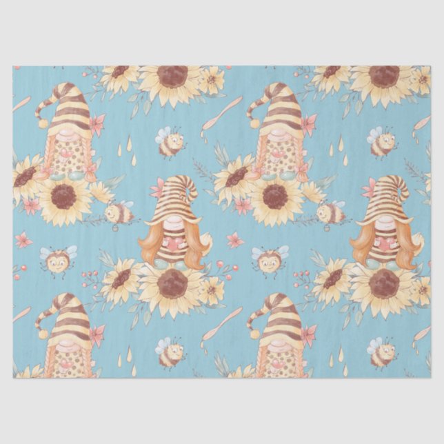 Gnomen, Bienen und Sonnenblumen Seidenpapier (Vorderseite)