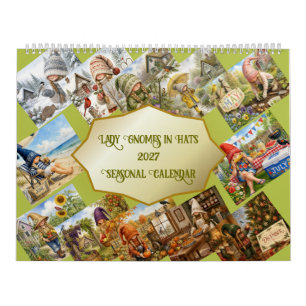 Gnomendamen mit Hüten 2027 Volkskunst Nisse Kalend Kalender