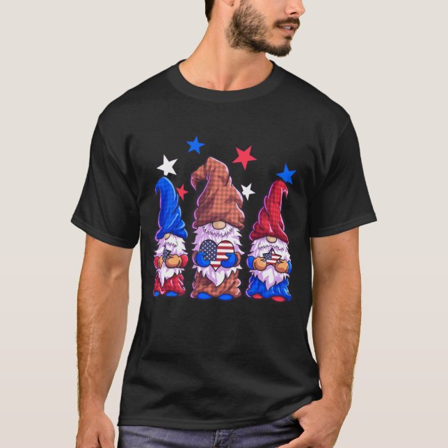 Gnomes 4. Juli Frauen Mädchen Amerikanische Flagge T-Shirt (Vorderseite)