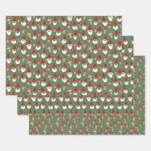 Gnomes and Mushrooms Green Gift Wrap Set Geschenkpapier Set