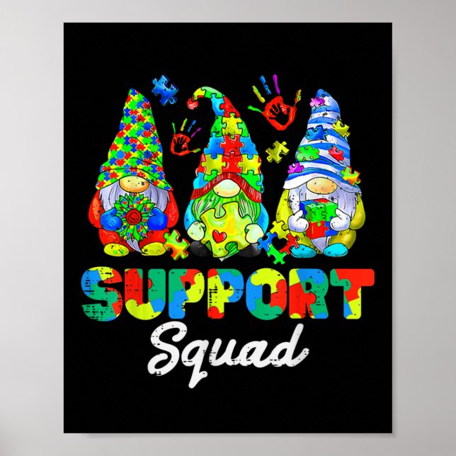 Gnomes Autism Awareness Support Squad Blue Ribbon Poster (Vorne)
