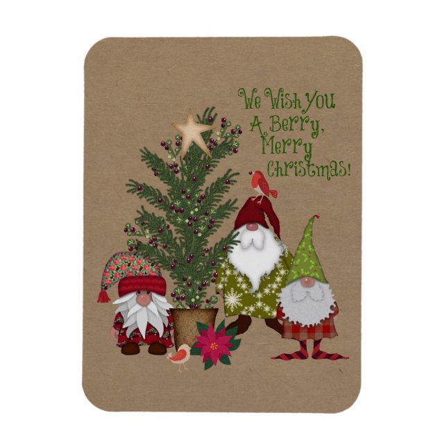 Gnomes Berry Merry Christmas Magnet (Vertikal)