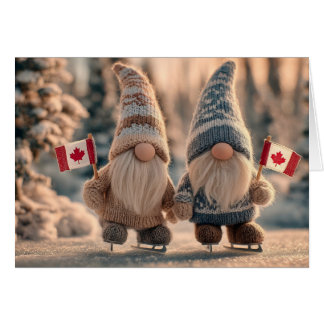 Gnomes canadiens mignons Patinage sur glace en hiv