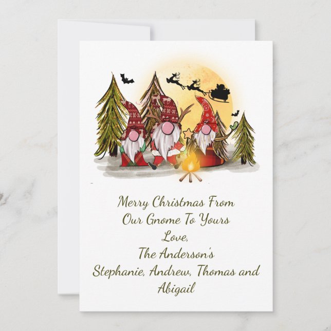 Gnomes Christmas Card Rustic Woodland Whimsical Einladung (Vorderseite)