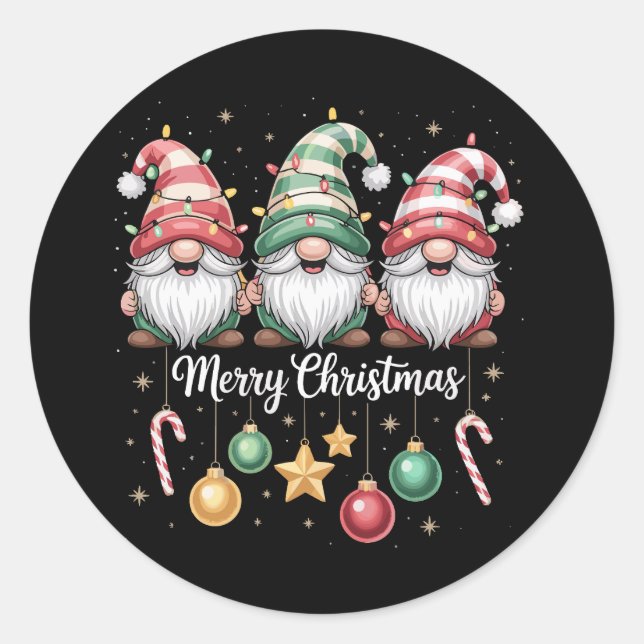 Gnomes Christmas Light Family Gnome Xmas Matching Runder Aufkleber (Vorderseite)