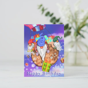 Gnomes de carte d'anniversaire volant avec ballon