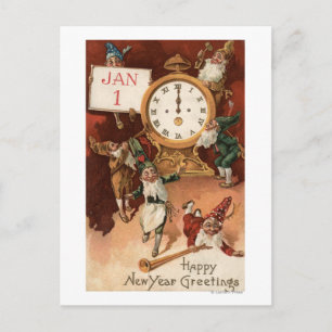 Gnomes, die um eine Uhr Partying sind Einladungspostkarte