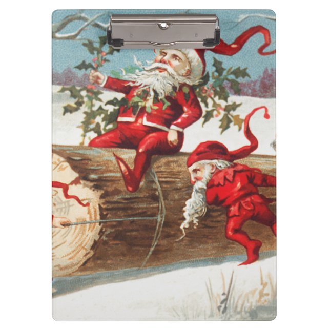 Gnomes dragging a cut tree trunk through the snow klemmbrett (Vorderseite)