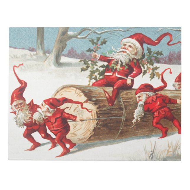 Gnomes dragging a cut tree trunk through the snow notizblock (Vorderseite)