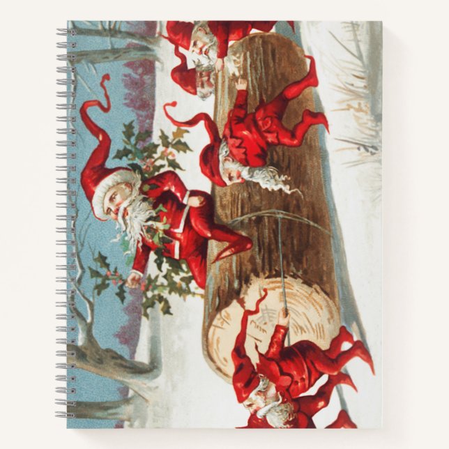 Gnomes dragging a cut tree trunk through the snow notizbuch (Vorderseite)