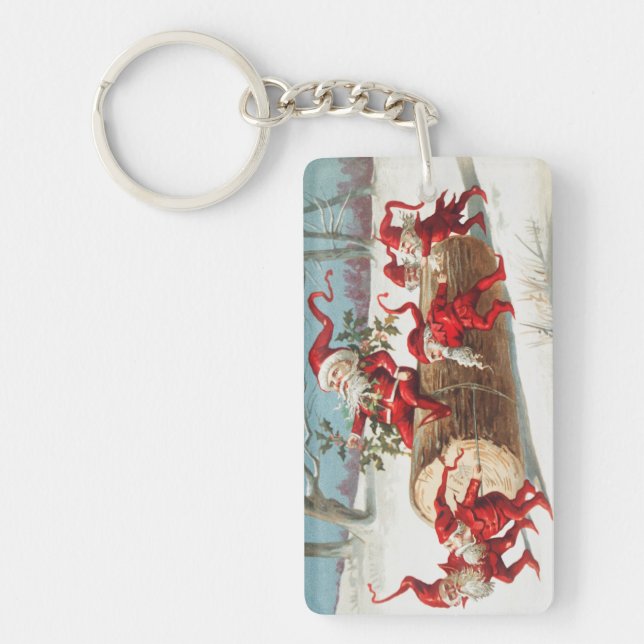 Gnomes dragging a cut tree trunk through the snow schlüsselanhänger (Vorderseite)