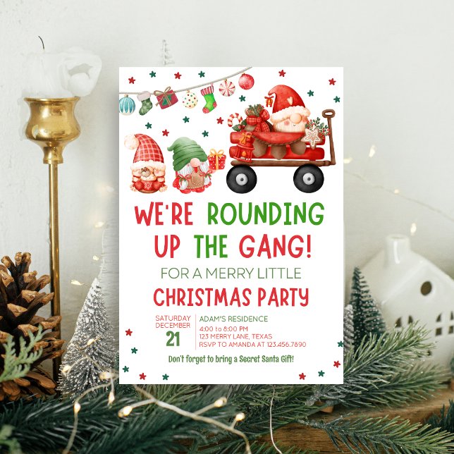 Gnomes Fun Fun Noël Fête Invitation (We're Rounding Up the Gang Christmas Party Invitation)