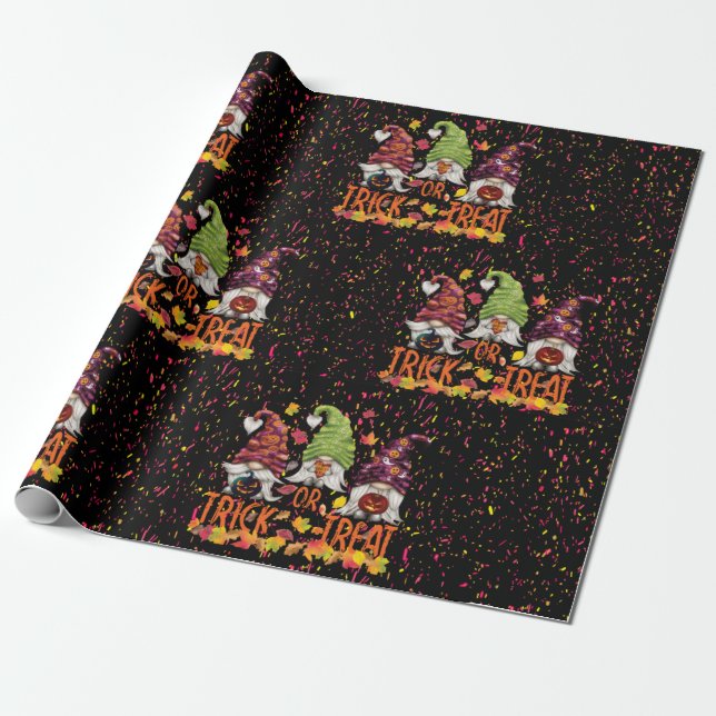 Gnomes Halloween Trick oder Treat Party Geschenkpapier (Ungerollt)