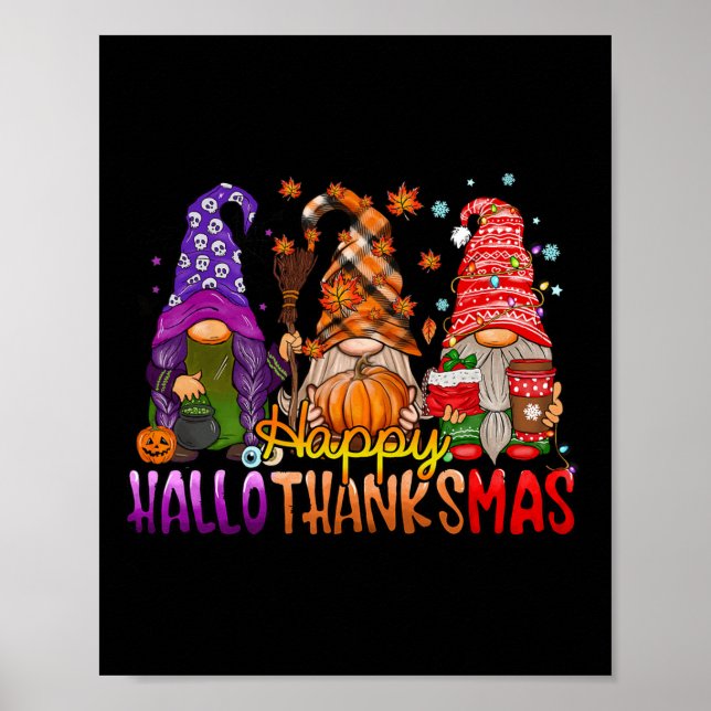 Gnomes Happy Hallothanksmas Halloween-Erntedank Poster (Vorne)