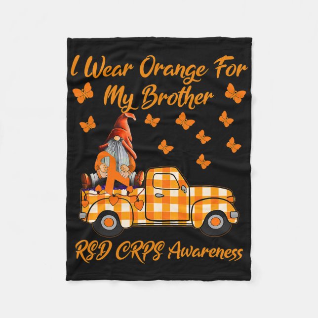 Gnomes Ich trage Orange für meine Bruder Rsd Crps  Fleecedecke (Vorderseite)