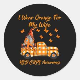 Gnomes Ich trage Orange für meine Ehefrau Rsd Crps Runder Aufkleber