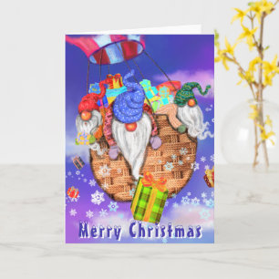 Gnomes in Balloon und gibt Geschenke Weihnachtskar Karte