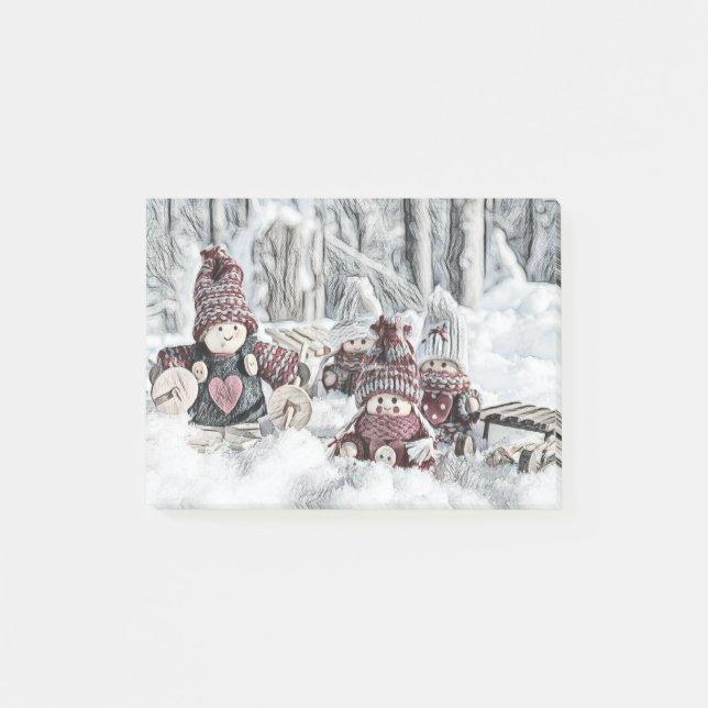 Gnomes in einer Winterlandschaft Hinweise Post-it Klebezettel (Vorderseite)