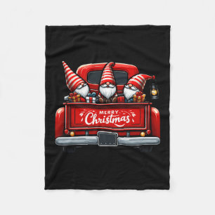 Gnomes in Red Truck Merry Christmas Pajama Familie Fleecedecke