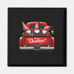 Gnomes in Red Truck Merry Christmas Pajama Familie Magnet
