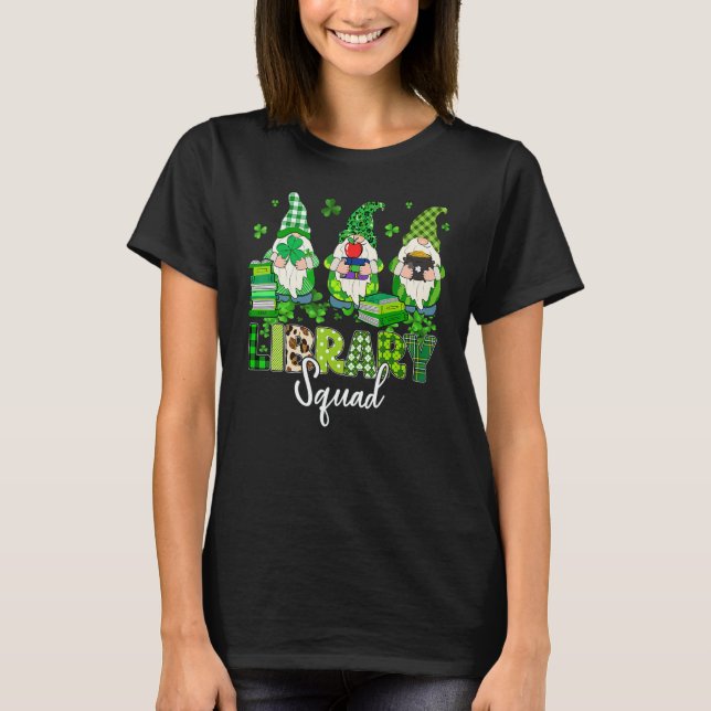 Gnomes Leopard Shamrock Library Squad St Patricks  T-Shirt (Vorderseite)