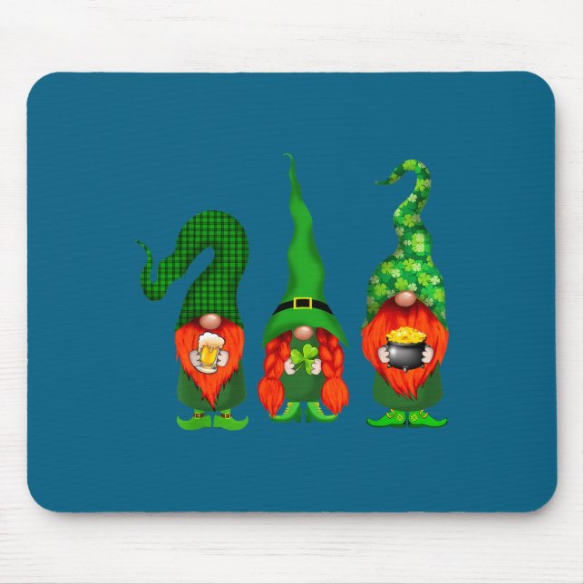 Gnomes Leprechaun St Patricks Day Beer Clover Iri- Mousepad (Vorne)