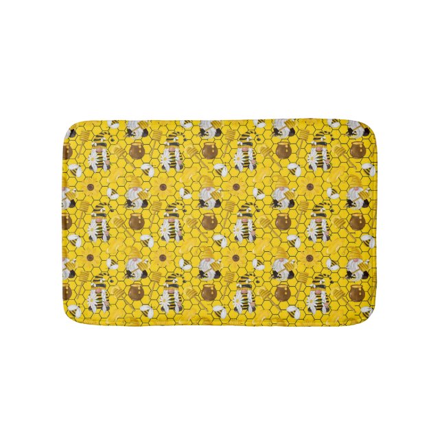 Gnomes Making Honey Yellow Floral Honey Bees Badematte (Vorderseite)